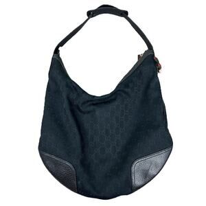 Gucci Black GG Monogram Princy Top Handle Shoulder Hobo Bag